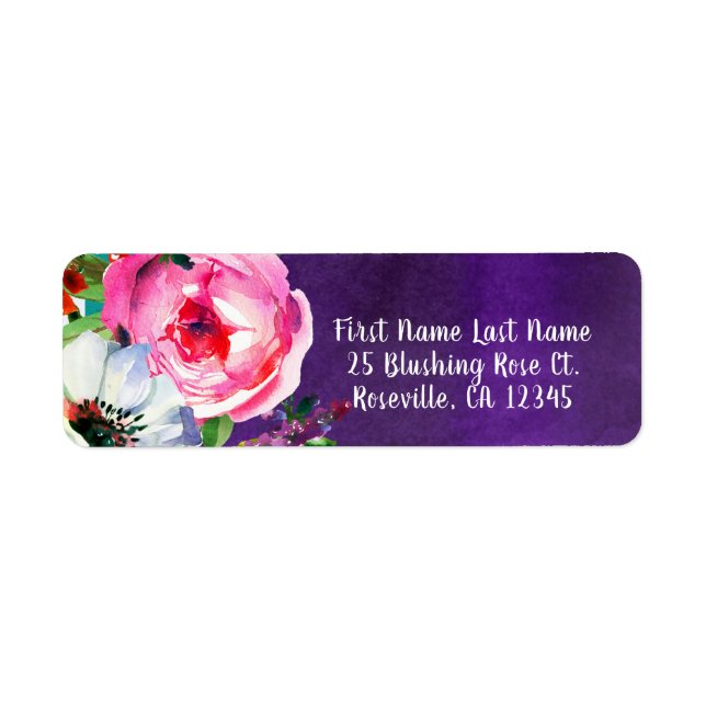 Bright Watercolor Floral Purple Birthday Party (Front)