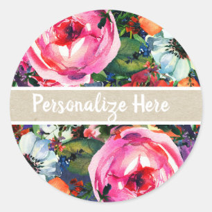 Bright Watercolor Floral Purple Party Favour Classic Round Sticker