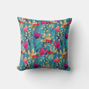 Bright Watercolor: Floral Seamless Design. Cushion