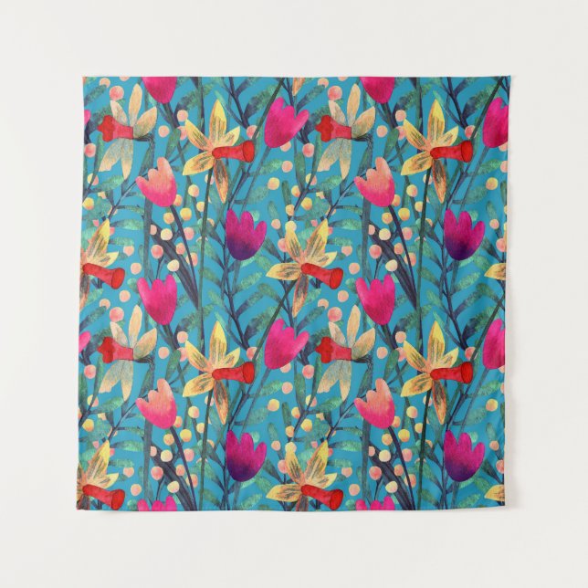 Bright Watercolor: Floral Seamless Design. Tapestry (Front)
