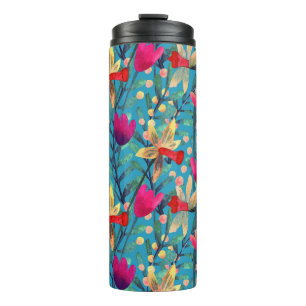 Bright Watercolor: Floral Seamless Design. Thermal Tumbler