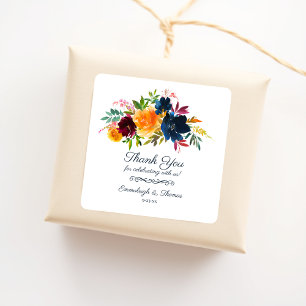 Bright Watercolor Floral Thank You Favour Square Sticker