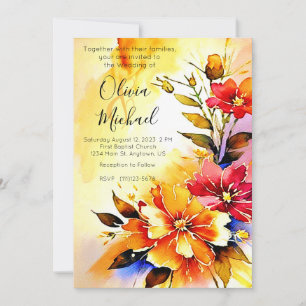 Bright watercolor floral Wedding Invitation