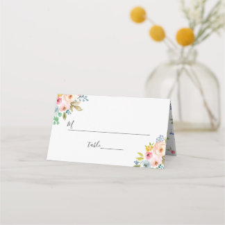 Bright Watercolor Floral Wedding Place Card