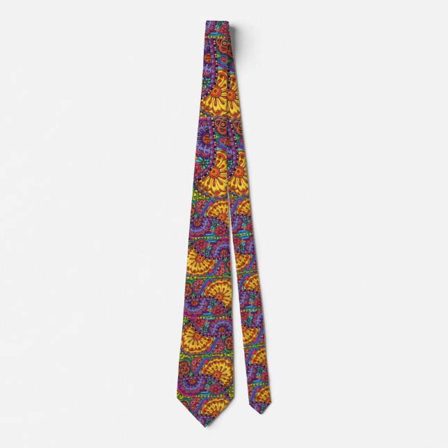 Bright Watercolor Flower Boho Psychedelic Artistic Tie (Front)