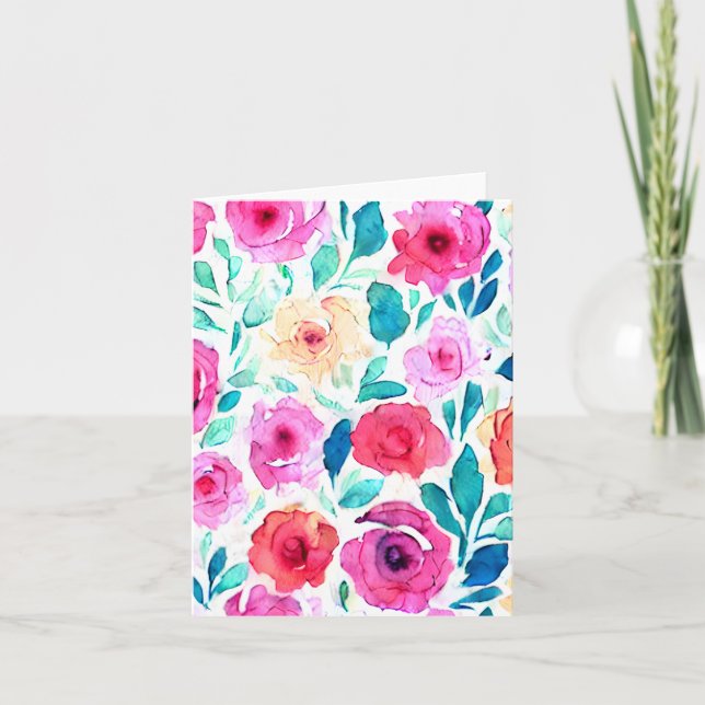 Bright watercolor flowers customisable card (Front)