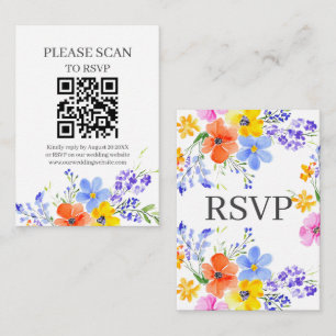 Bright Watercolor Flowers QR Code & RSVP Wedding Enclosure Card