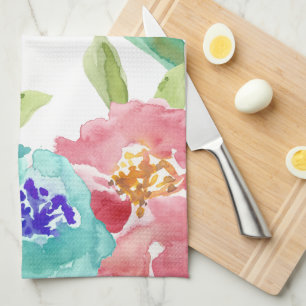 Bright Watercolor Flowers Tea Towel