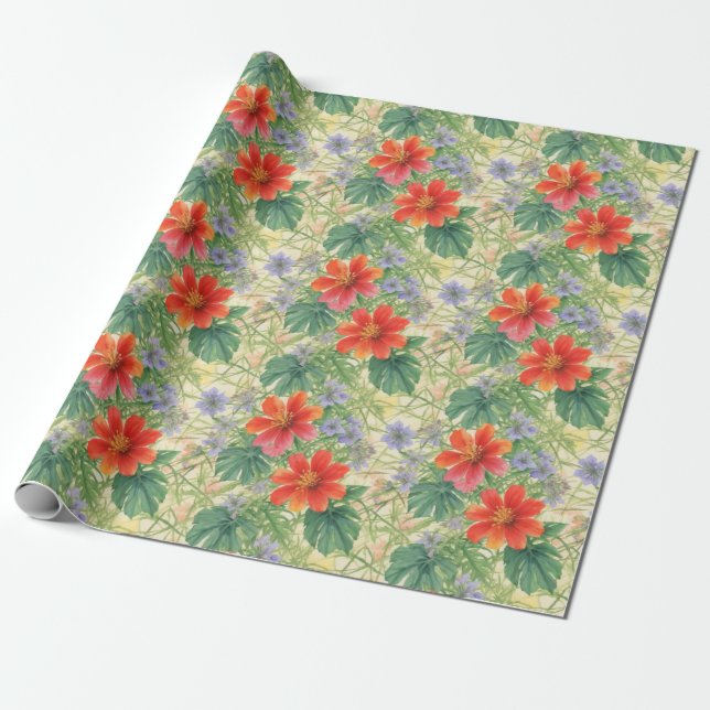 Bright watercolor flowers wrapping paper (Unrolled)