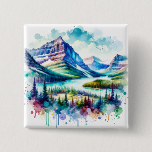 Bright Watercolor Glacier National Park 15 Cm Square Badge