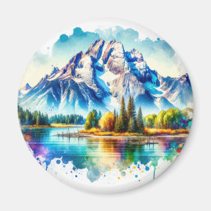 Bright watercolor Grand Teton National Park Wyomin Magnet