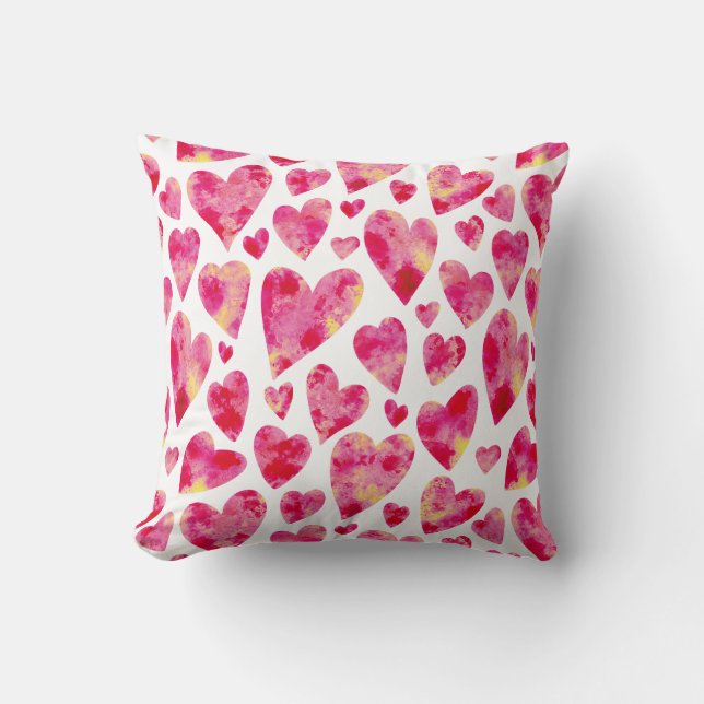 Bright Watercolor Heart pattern Cushion (Front)