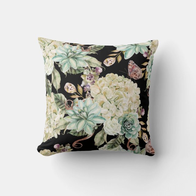 Bright Watercolor: Hydrangea Rose Pattern. Cushion (Front)