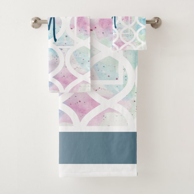 Bright watercolor monogram towel set (Insitu)