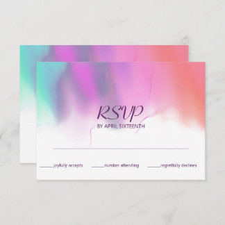 Bright Watercolor Neon Rainbow Wedding RSVP Card