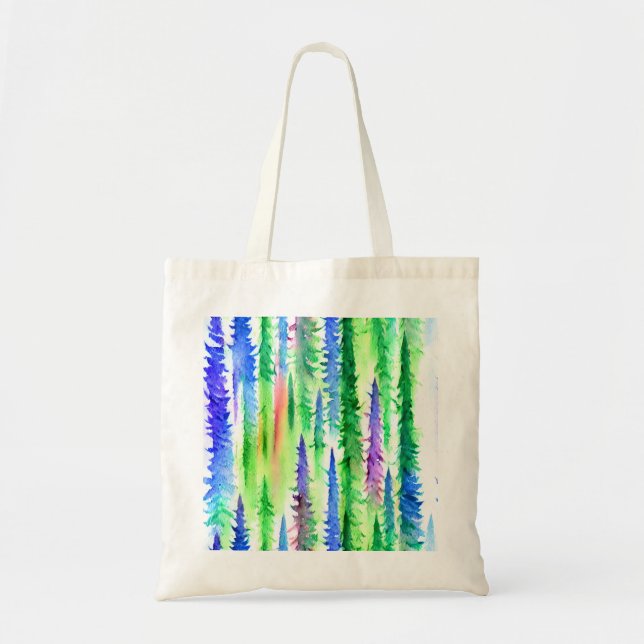 Bright Watercolor Pine Tree Canvas Tote  Bag (Front)