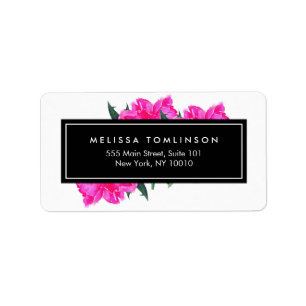 Bright Watercolor Pink Peonies Floral Bouquet Label