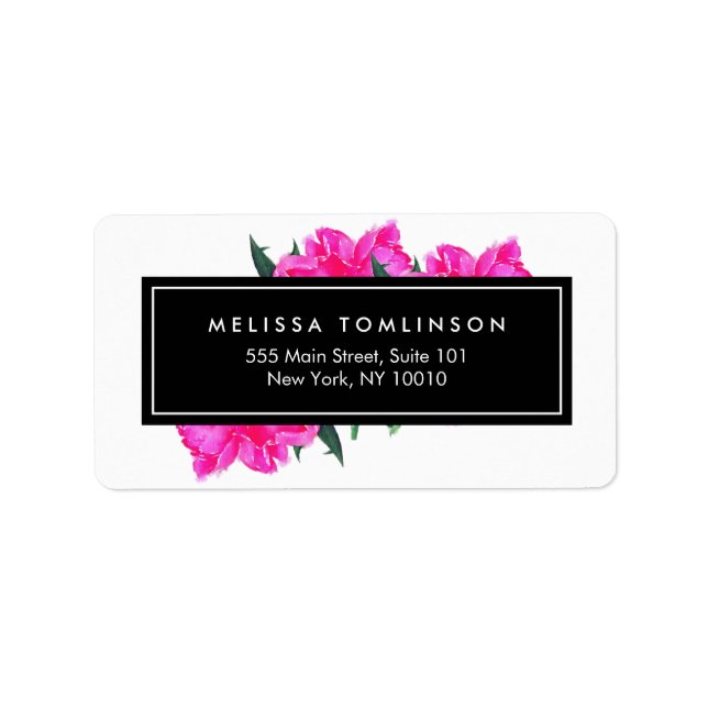 Bright Watercolor Pink Peonies Floral Bouquet Label (Front)