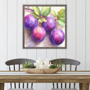 Bright Watercolor Plums Farmhouse Fruit Kitchen Canvas Print