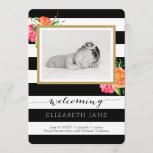 Bright Watercolor Roses Birth Announcement