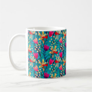 Bright watercolor seamless pattern with beautiful coffee mug