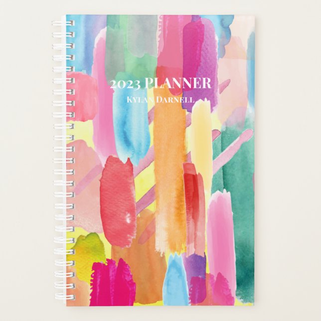 Bright Watercolor Stripes Personalised Planner (Front)