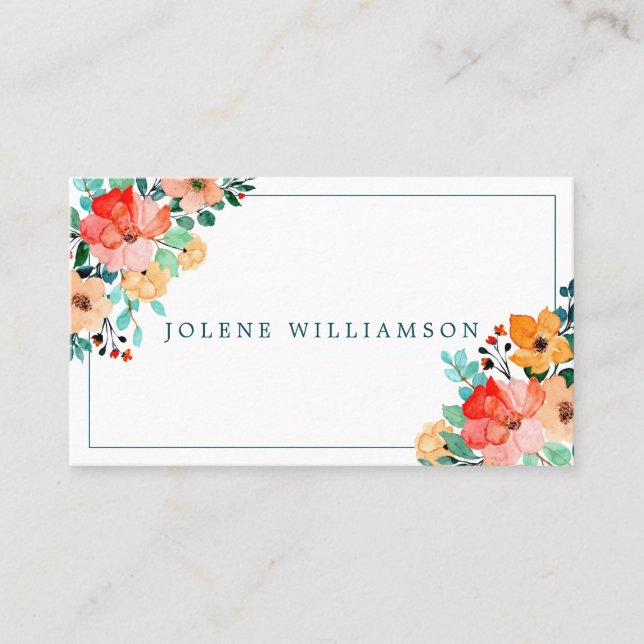 Bright Watercolor Summer Flowers Business Card (Front)