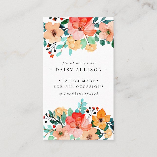Bright Watercolor Summer Flowers Business Card (Front)