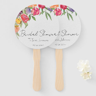Bright Watercolor Tulips Bridal Shower Floral Hand Fan