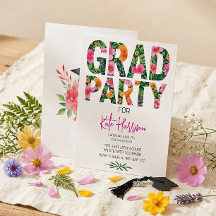 Bright Watercolor Typography Grad Party Invite