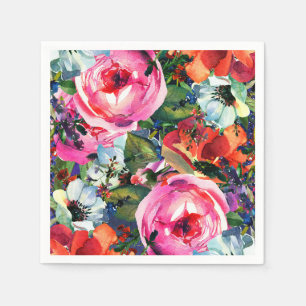 Bright Watercolor Vintage Modern Floral Flowers Napkin
