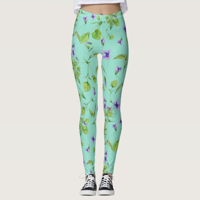 Bright Watercolor Violets Leggins Leggings (Front)