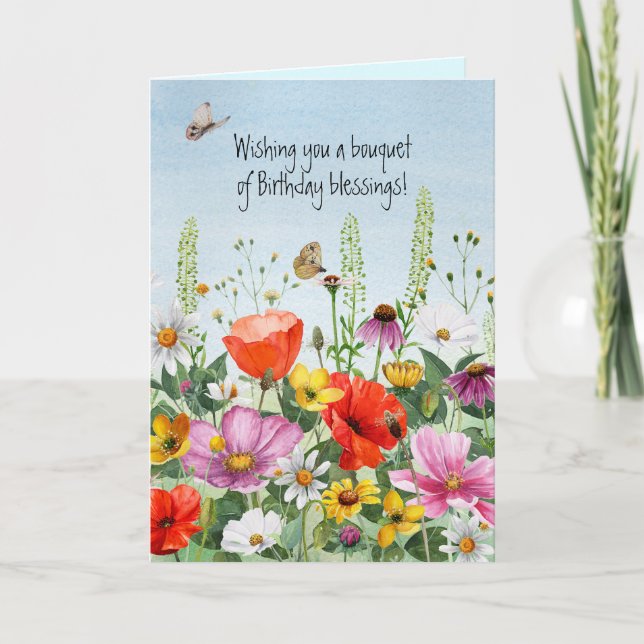 Bright watercolor wild flowers scripture card (Front)