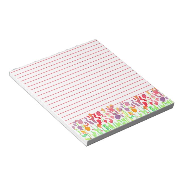 Bright Watercolor Wildflowers Red Lined Notepad (Angled)
