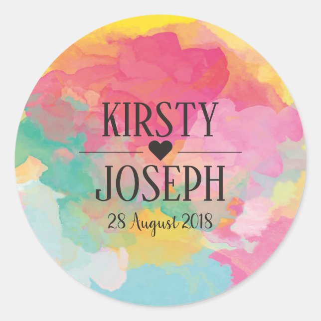Bright watercolour Monogram Wedding Sticker (Front)