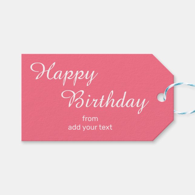 Bright Watermelon Pink Birthday Gift Tags (Front (Horizontal))