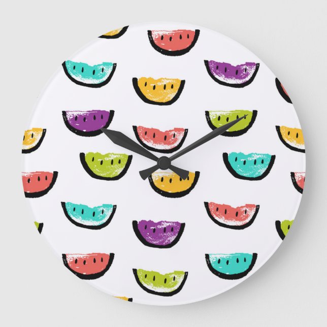 Bright watermelons: colourful seamless pattern. large clock (Front)