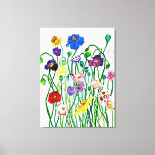 Bright Whimsical Colourful Wild Poppy Watercolour  Canvas Print