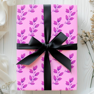 Bright & Whimsical Pink Watercolor Botanical Leaf Wrapping Paper Sheet