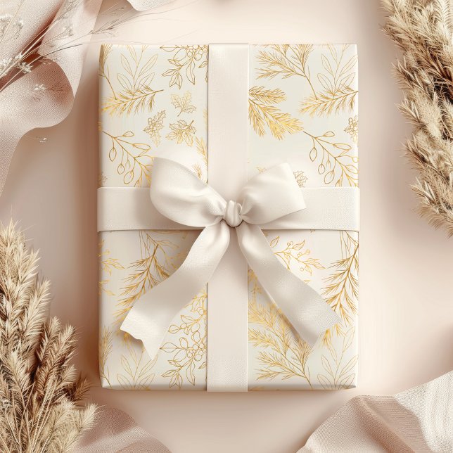 Bright & Whimsical Rustic Gold Winter Botanicals Wrapping Paper Sheet (Creator Uploaded)