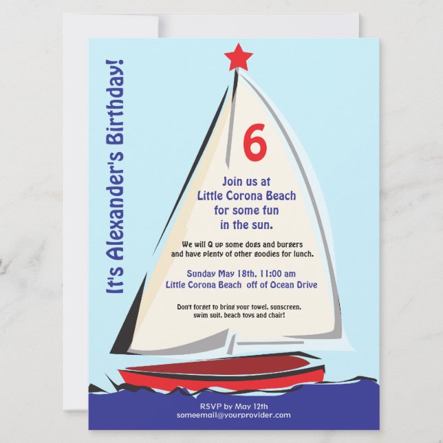 Bright Whimsical Sailboat Invitation (Front)