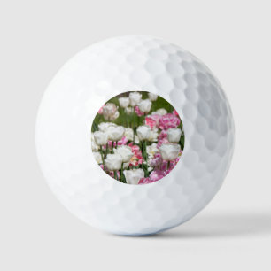 Bright white and pink tulips on a sunny day golf balls