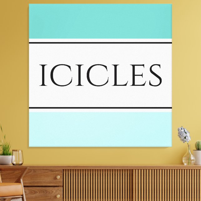 Bright White Cool Teal Polar Blue Stripes ICICLES  Canvas Print (Insitu(LivingRoom))