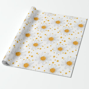 Bright White Daisies with Yellow Centers Wrapping Paper