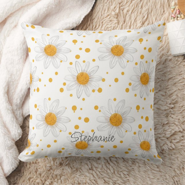 Bright White Daisies with Yellow Centres Cushion (Blanket)
