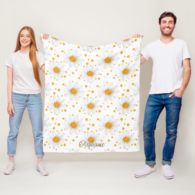 Bright White Daisies with Yellow Centres Fleece Blanket (In Situ)