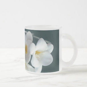 bright white freesia frosted glass coffee mug