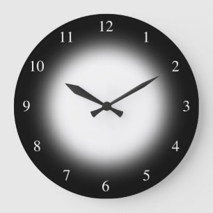 Bright White Glowing Sun on Black Small Numbers Large Clock