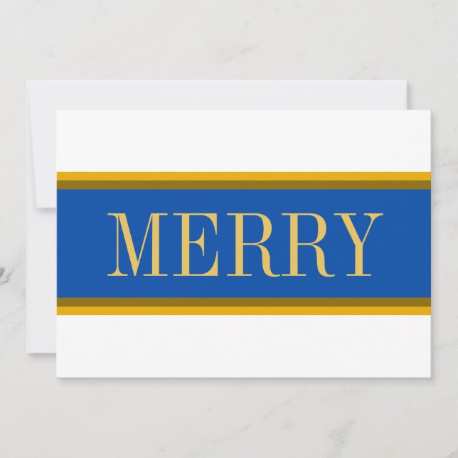 Bright White Royal Blue MERRY Christmas Stripes Holiday Card (Front)