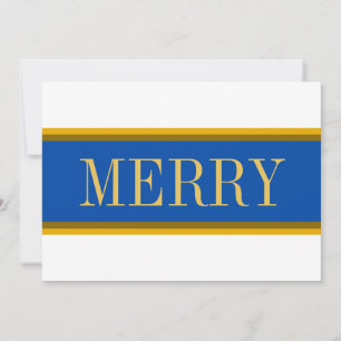 Bright White Royal Blue MERRY Christmas Stripes Holiday Card